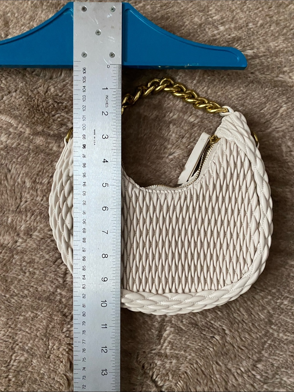 Rachel Zoe White Woven Crescent Shoulder Bag with Gold Chain Handle - Picture 8 of 9